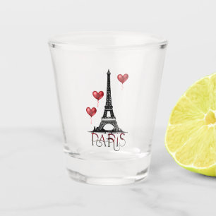 Paris, Eiffelturm und Rotes Herz Schnapsglas