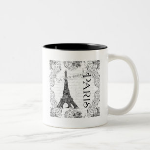 Paris Eiffelturm und Schriftrollen Zweifarbige Tasse