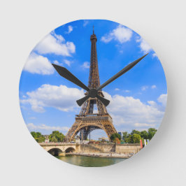Paris, Eiffelturm und Seine, Frankreich. Runde Wanduhr