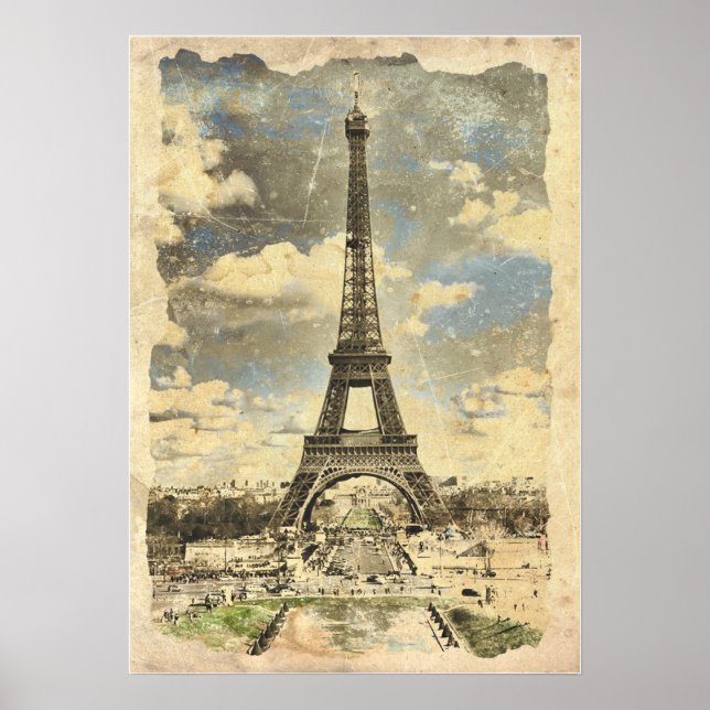 Paris - Eiffelturm - Vintage-inspirierte Kunst Poster (Vorne)