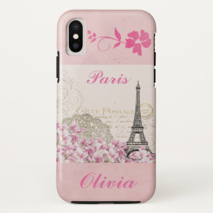 Paris Eiffelturm Vintage rosa Blumen Name hinzufüg Case-Mate iPhone Hülle