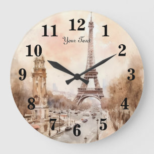 Paris Eiffelturm Vintage Wasserfarbe Reise Große Wanduhr
