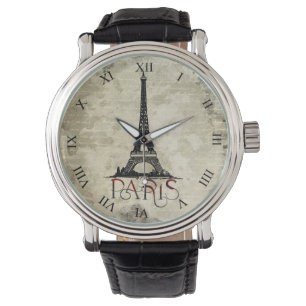 Paris, Eiffelturm, Vintages Script Armbanduhr