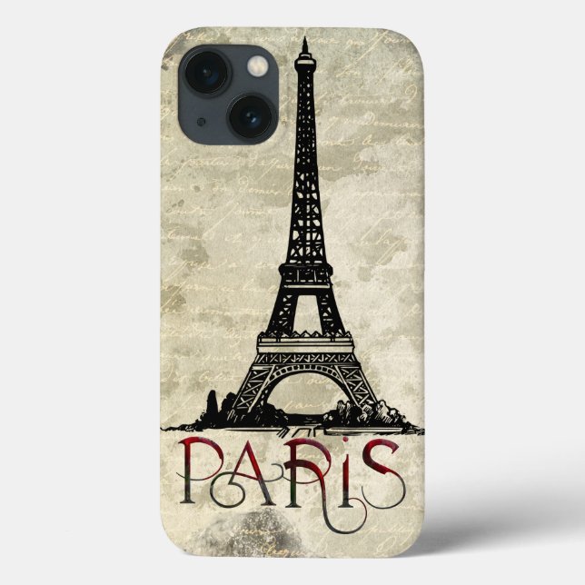 Paris, Eiffelturm, Vintages Script Case-Mate iPhone Hülle (Rückseite)