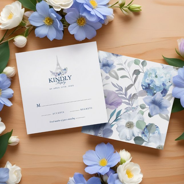 Paris Eiffelturm Wasserfarbenflorale Weiße Hochzei (Paris Eiffel Tower Watercolor Floral White Wedding)