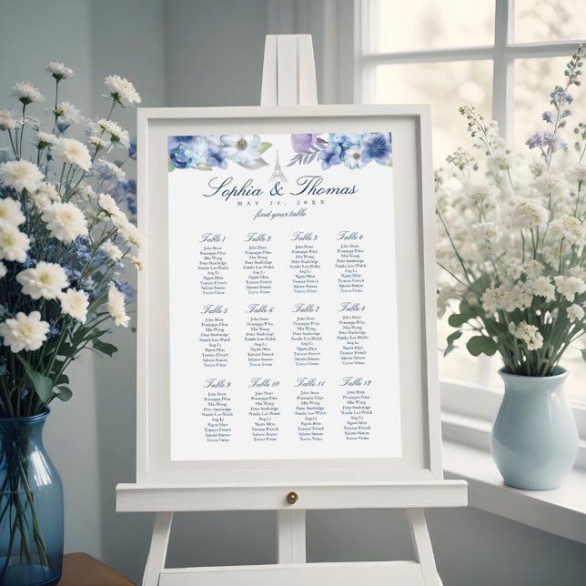 Paris Eiffelturm Wasserfarbenflorale Weiße Hochzei Poster (Paris Eiffel Tower Watercolor Floral White Wedding Poster)