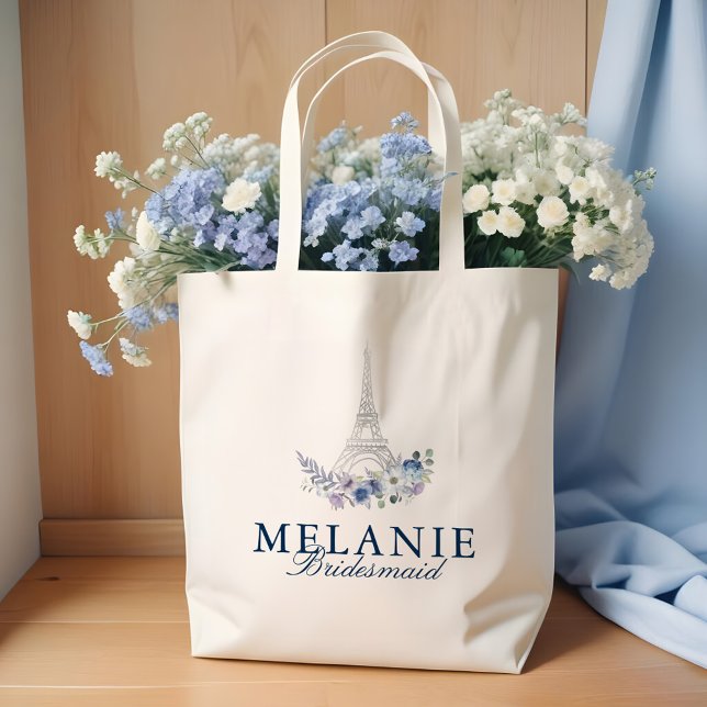 Paris Eiffelturm Wasserfarbenflorale Weiße Hochzei Tragetasche (Paris Eiffel Tower Watercolor Floral White Wedding Tote Bag)