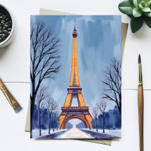 Paris Eiffelturm Winter Schnee Aquarellmalerei