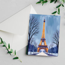 Paris Eiffelturm Winter Schnee Wasserfarben Karte