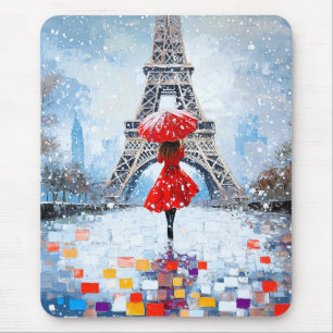 Paris Eiffelturm Winterromanze roter Regenschirm Mousepad