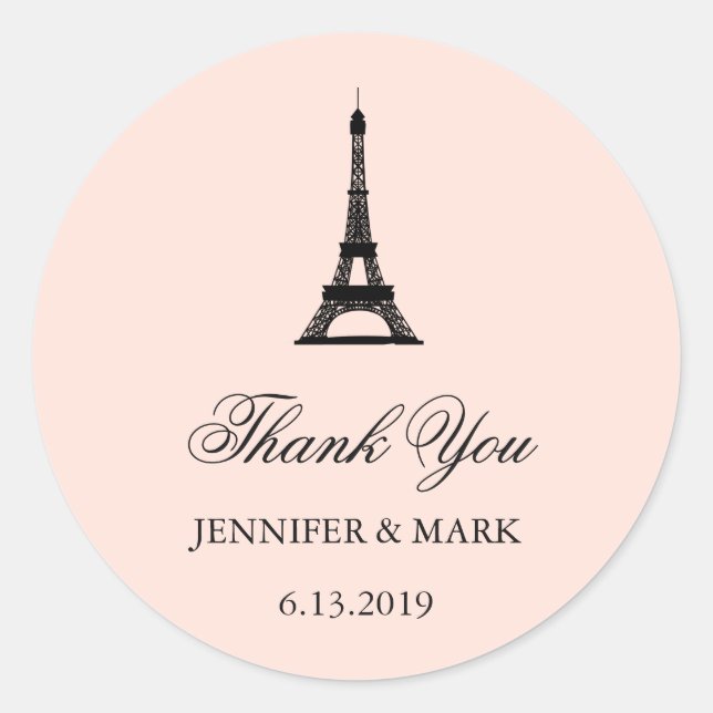 Paris Elegance Blush Pink Wedding Vielen Dank Runder Aufkleber (Vorderseite)