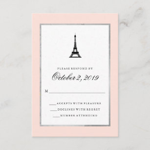 Paris-Eleganz errötet rosa Silber und schwarzes RSVP Karte
