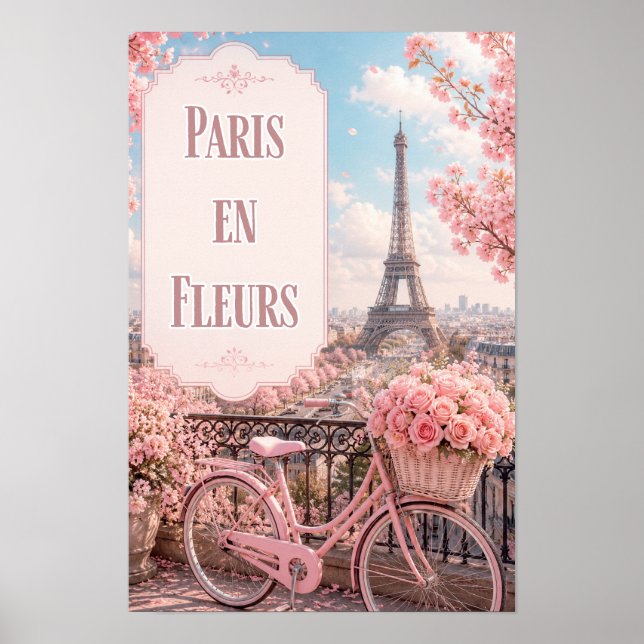 Paris en Fleurs Friedliche Frühlingsbalkonszene Poster (Vorne)