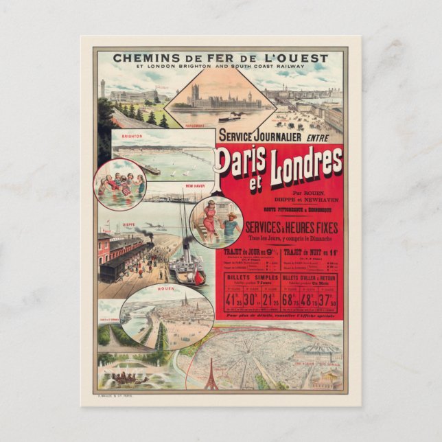 Paris et Londres Vintage Poster 1890 Postkarte (Vorderseite)