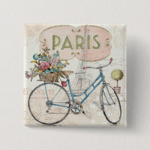Paris-Fahrrad mit Blumen Button