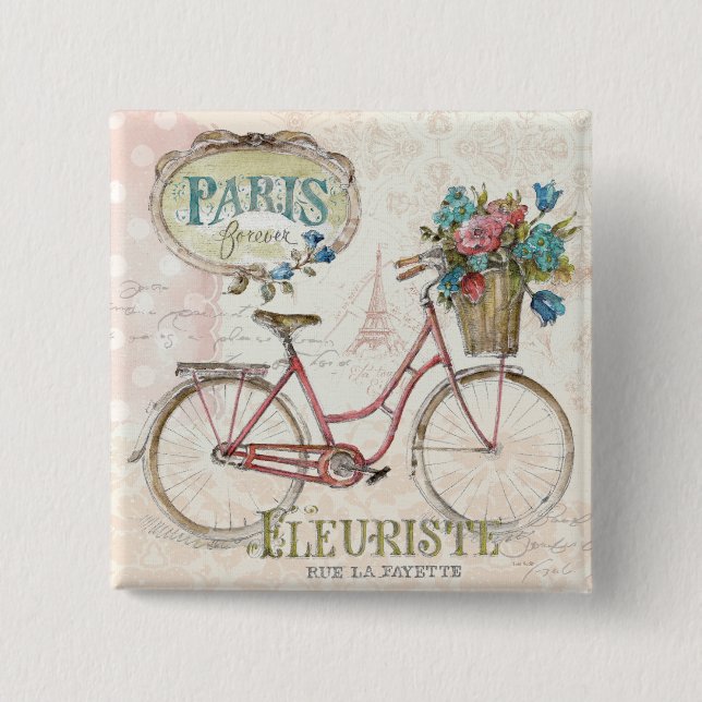 Paris-Fahrrad mit Blumen in der Front Button (Vorderseite)