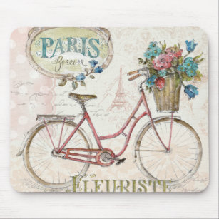 Paris-Fahrrad mit Blumen in der Front Mousepad