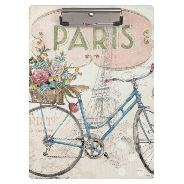 Paris-Fahrrad mit Blumen Klemmbrett (Vorderseite)