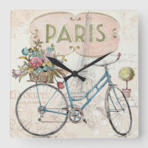 Paris-Fahrrad mit Blumen Quadratische Wanduhr