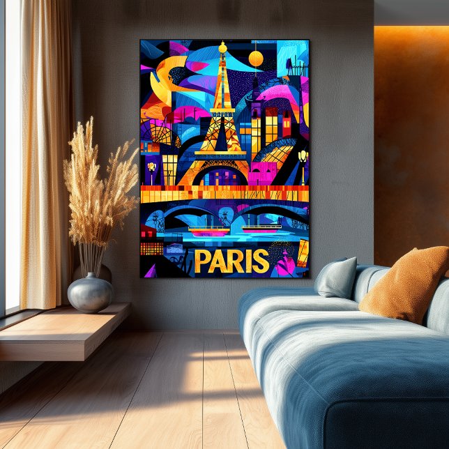 Paris Farbenfrohe Nächte - Geometrisches Eiffeltur Poster (Von Creator hochgeladen)