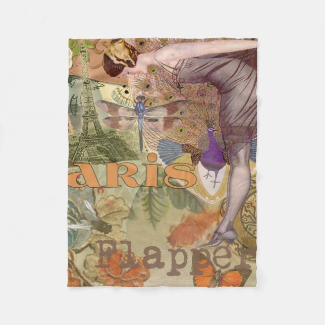 Paris Flapper Art Deco Vintag Fleecedecke (Vorderseite)