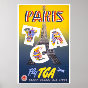 Paris - Fliegen Sie mit TCA 1951 im Vintage-Stil d Poster