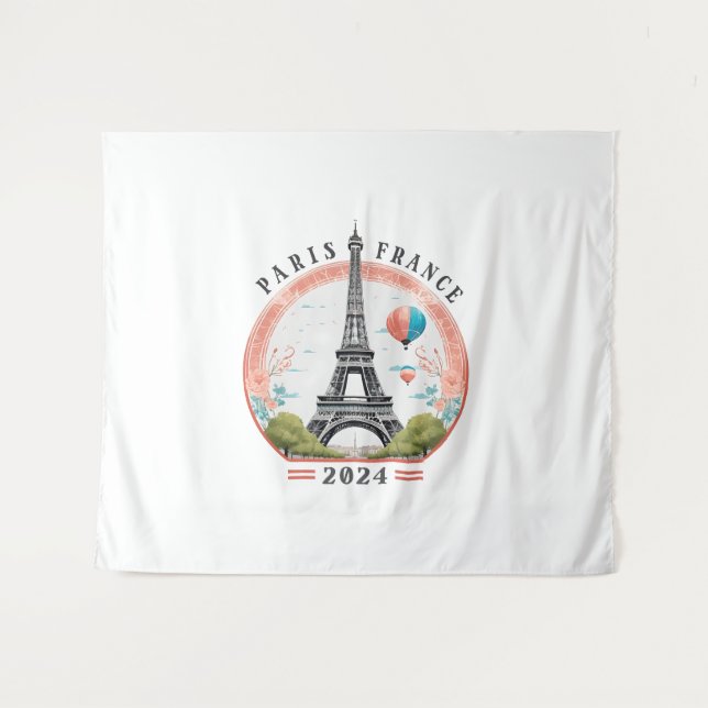 Paris France 2024 Tapestrys, Eiffelturm Wandteppich (Vorderseite (Horizontal))
