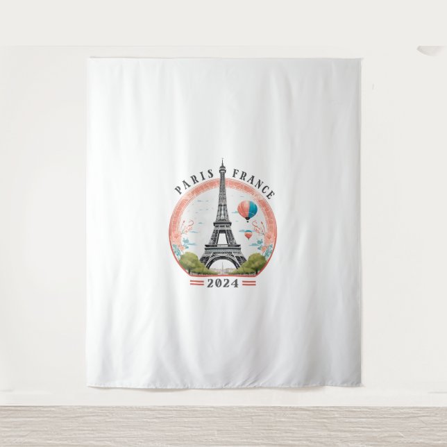 Paris France 2024 Tapestrys, Eiffelturm Wandteppich (Vorderseite)