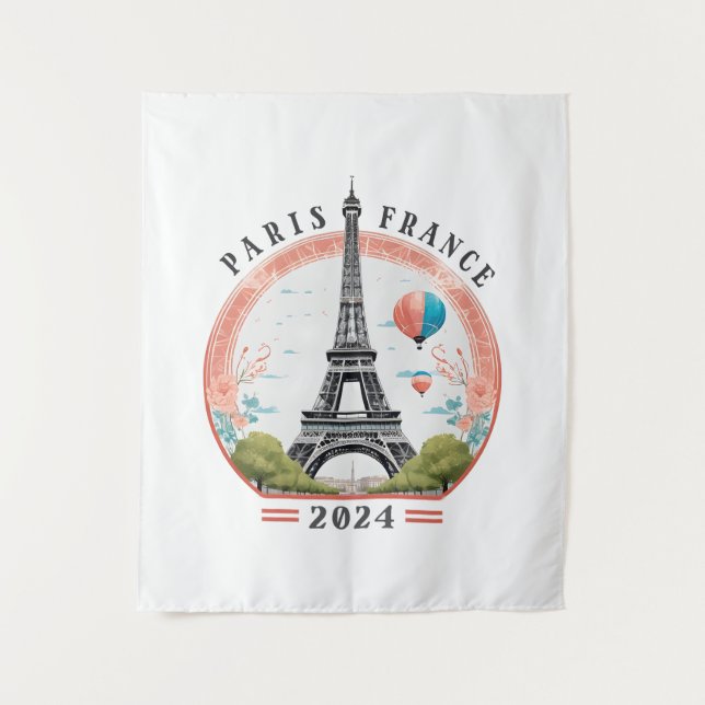 Paris France 2024 Tapestrys, Eiffelturm Wandteppich (Vorderseite)