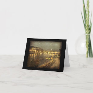 Paris, France along the Seine nighttime Dankeskarte