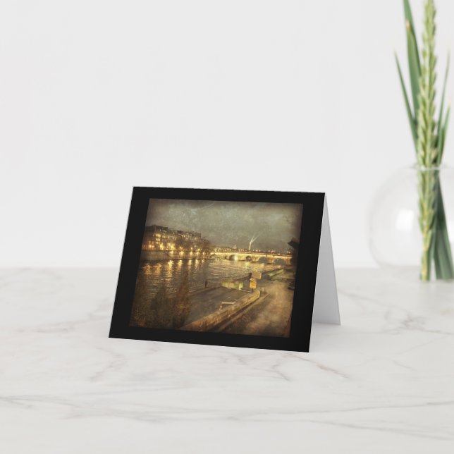 Paris, France along the Seine nighttime Dankeskarte (Vorderseite)