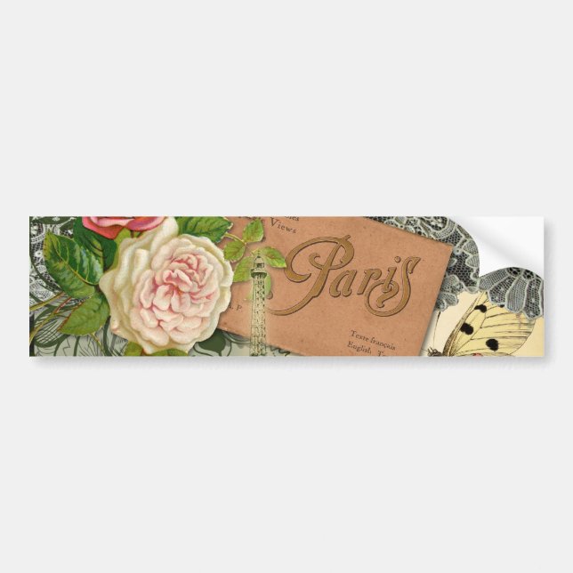 Paris France Antique Artwork Collage Eiffel Franzö Autoaufkleber (Vorne)