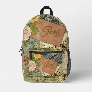 Paris France Antique Artwork Collage Eiffel Franzö Bedruckter Rucksack
