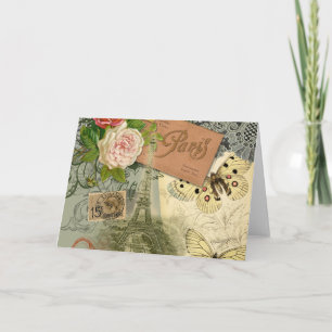 Paris France Antique Artwork Collage Eiffel Franzö Karte