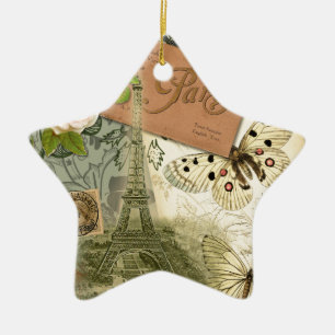 Paris France Antique Artwork Collage Eiffel Franzö Keramik Ornament