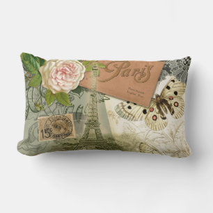 Paris France Antique Artwork Collage Eiffel Franzö Lendenkissen