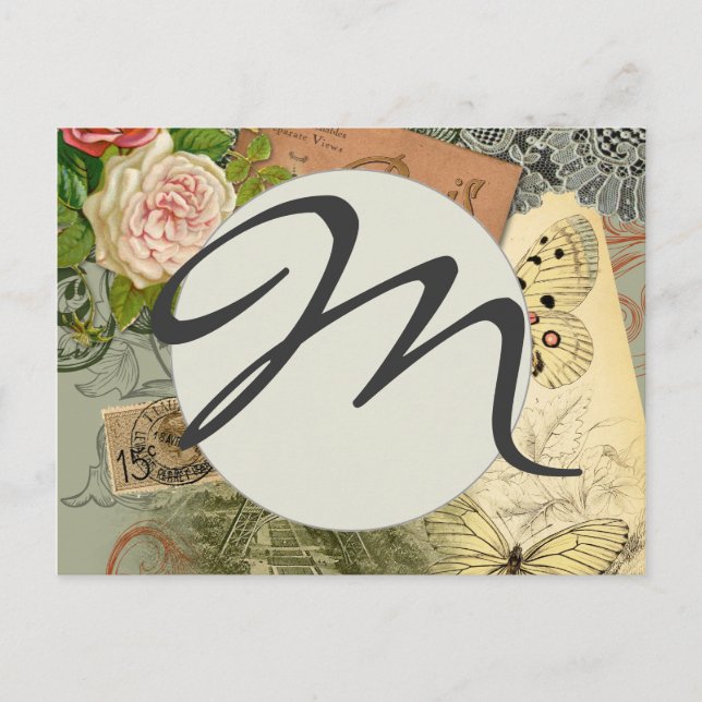 Paris France Antique Artwork Collage Eiffel Franzö Postkarte (Vorderseite)