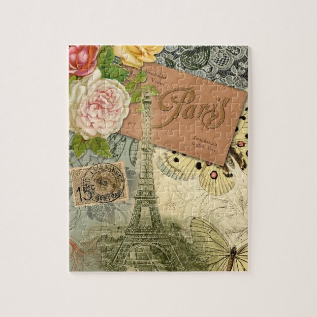 Paris France Antique Artwork Collage Eiffel Franzö Puzzle (Vertikal)