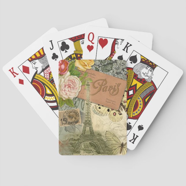 Paris France Antique Artwork Collage Eiffel Franzö Spielkarten (Rückseite)