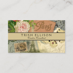 Paris France Antique Artwork Collage Eiffel Franzö Visitenkarte