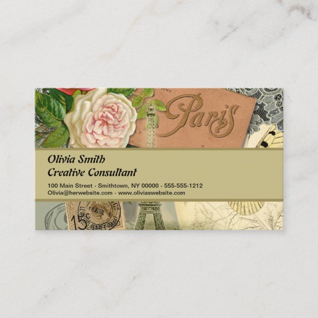 Paris France Antique Artwork Collage Eiffel Franzö Visitenkarte (Vorderseite)