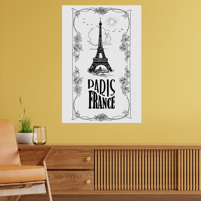 Paris France Black on White Poster (Wohnzimmer 2)