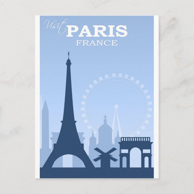 Paris France Blue Vintage Travel Postcard Postkarte (Vorderseite)