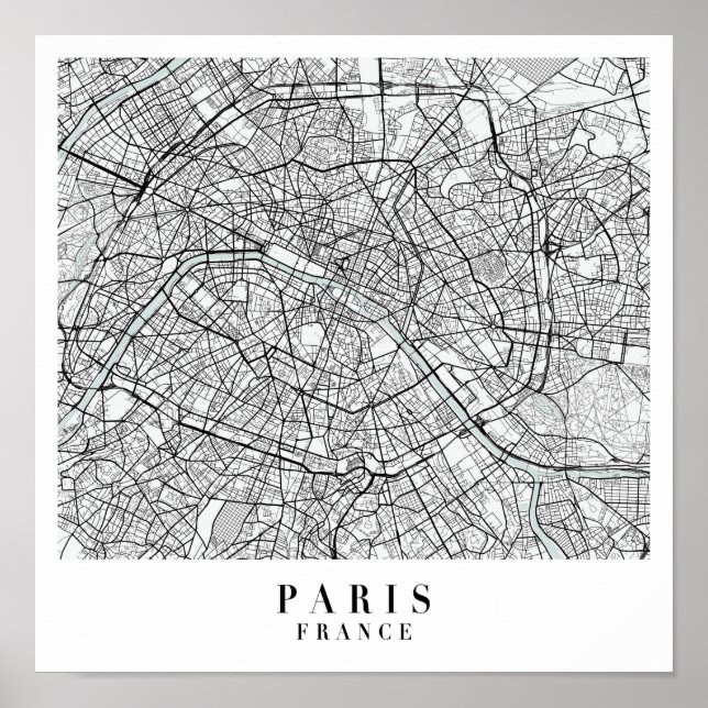 Paris France Blue Water Street Map Poster (Vorne)