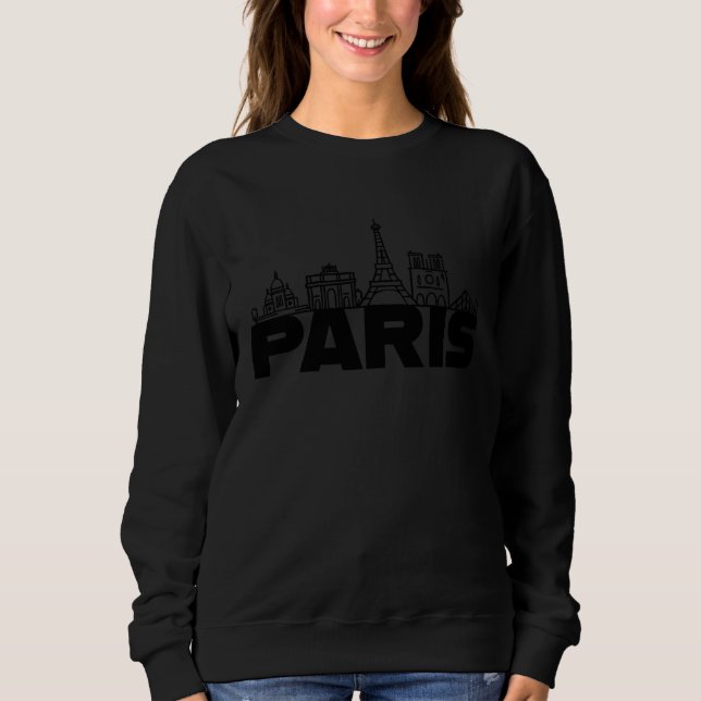 Paris France City Skyline Silhouette Outline Sketc Sweatshirt (Vorderseite)