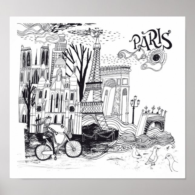 Paris France Doodle Poster (Vorne)