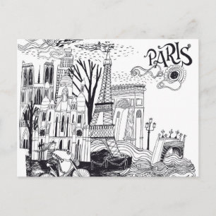 Paris France Doodle Postkarte