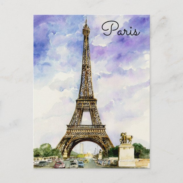 Paris France Eiffel Tower Aquarellfarbkarte Postkarte (Vorderseite)
