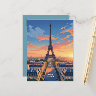 Paris France Eiffel Tower_ City Skyline Feiertagspostkarte