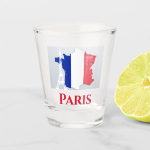 Paris France Eiffel Tower Flag Französische Karte Schnapsglas